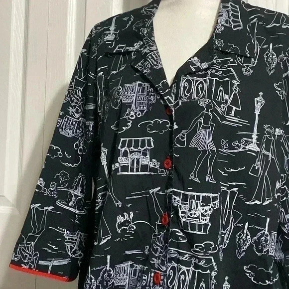 Fenini black & white & red cotton jacket top shirt - Picture 5 of 13